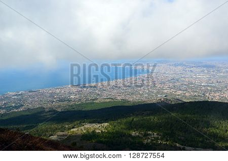 view the Naples city and clouds from the vesivius volcano in south Italy