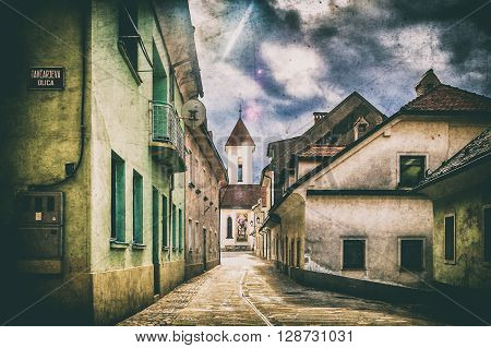 old town Kranj Slovenia on a cloudy day