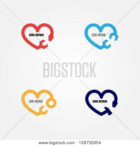 Love-Repair logo elements design.Maintenance service and engineering creative symbol.Business and industrial concept.Vector illustration