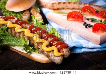 Ketchup And Mustard On Sausages