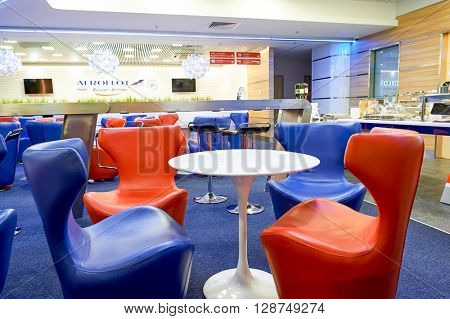 SAINT PETERSBURG, RUSSIA - AUGUST 04, 2015: interior of Aeroflot lounge. OJSC Aeroflot - Russian Airlines, commonly known as Aeroflot, is the flag carrier and largest airline of the Russian Federation