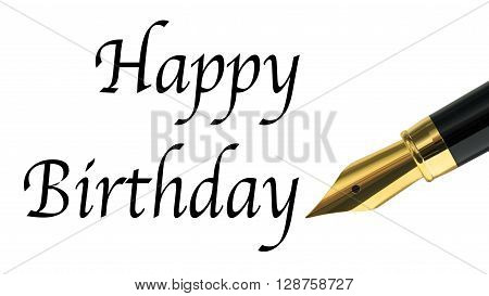 Happy birthday message written with golden fountain pen
