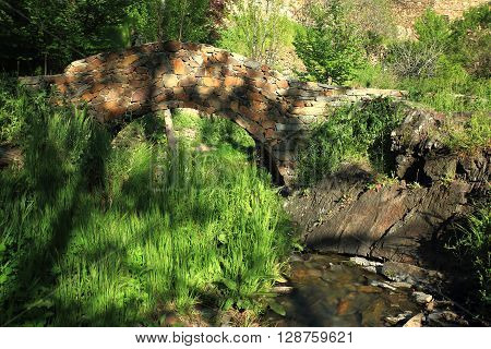 Stone Bridge above patones village a community of Madrid. Spain