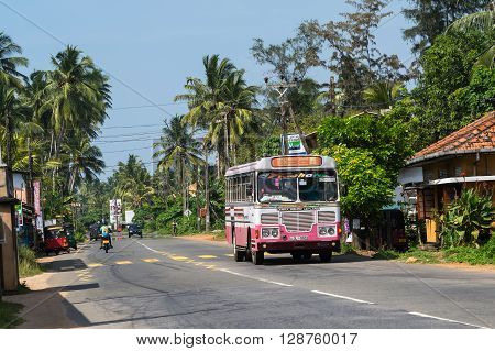 Bentota, Sri Lanka - December 31, 2015: Regular Public Bus. Buses Are The Most Widespread Public Tra