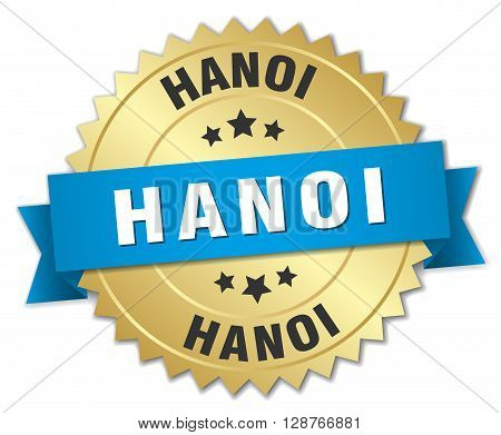 Hanoi round golden badge with blue ribbon