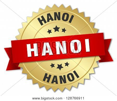 Hanoi round golden badge with red ribbon