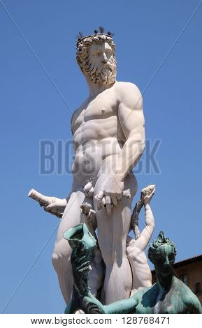 FLORENCE, ITALY - JUNE 05: Statue on the Fountain of Neptune on the Piazza della Signoria in Florence, Italy, on June 05, 2015