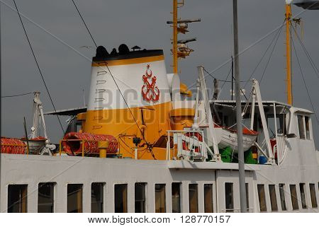 ISTANBUL/TURKEY-OCTOBER 14, 2014: Sehir Hatlari ferry at pier.October 14, 2014-Istanbul/Turkey.