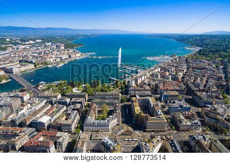 Aerial View Of Leman Lake -  Geneva City In Switzerland