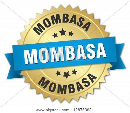Mombasa round golden badge with blue ribbon