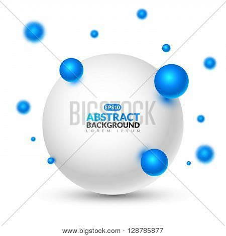 White surround bowl with blue molecules. Abstract illustration with balloons on a light background.