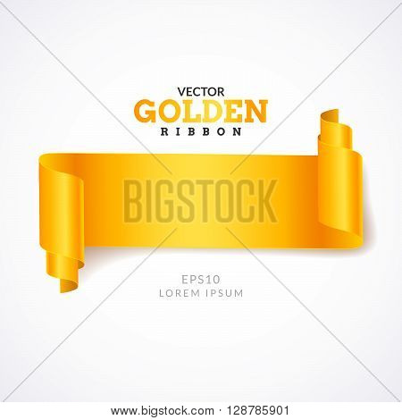Gold ribbon. Creative gold ribbon on light background. Realistic Curling ribbon.