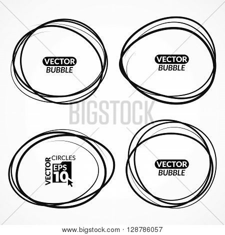 Set of linear vector cartoon circles. Drawn by hand circles.