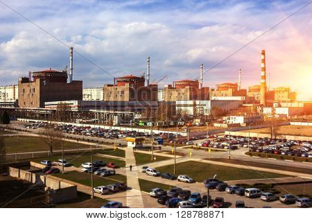 largest nuclear power plant at sunset. Nuclear energy and the environment.