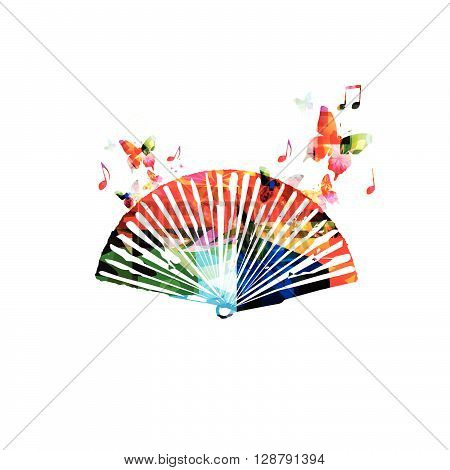 Vector illustration of colorful folding fan with butterflies