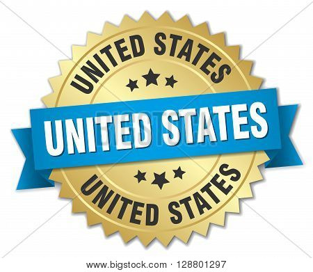 United States round golden badge with blue ribbon