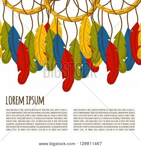 Native american indian dreamcatcher with cartoon feathers. Ethnic indian tribal magical symbol. Indian native american culture and tradition. Charm talisman tribal dreams keeper dreamcatcher