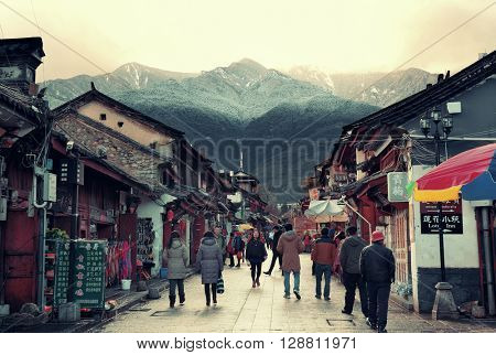 DALI, CHINA - DEC 5: Street view on December 5, 2014 in Dali, China. Dali is the ancient capital of Nanzhao in 8-9th centuries and Kingdom of Dali and major travel attractions in China.