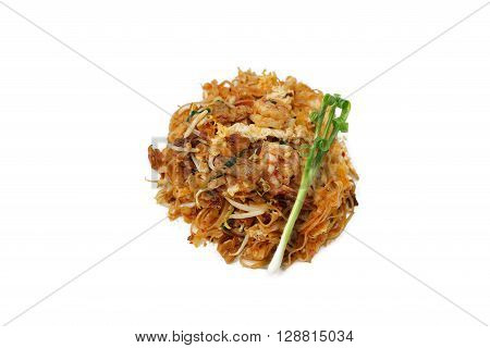 Fried noodle Thai style padthai isolate on white background