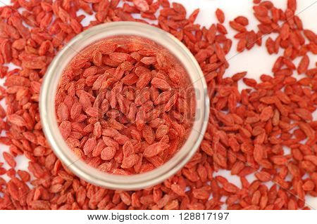 Chinese Goji In The Bowl On The White Background