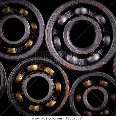 The heap of ball bearings. Close-up photo