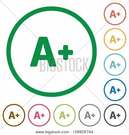 Set of Increase font size color round outlined flat icons on white background