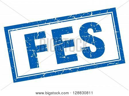 Fes blue square grunge stamp on white