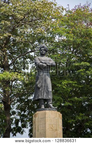 Statue of Swami Vivekananda in Mumbai India. He was a key figure in the introduction of the Indian philosophies of Vedanta and Yoga to the Western world.