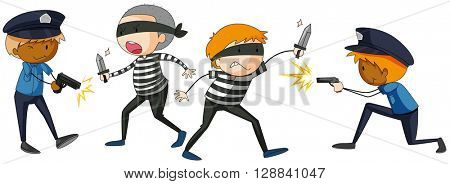 Policeman and criminal fighting illustration