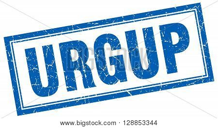 Urgup blue square grunge stamp on white
