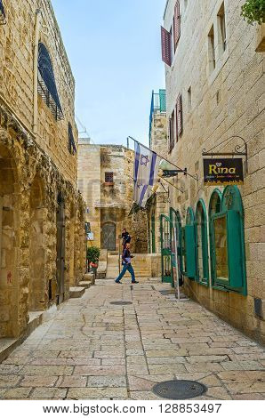 JERUSALEM ISRAEL - FEBRUARY 18 2016: The Jewish Quarter is the quiet cozy place for the tourist walks on February 18 in Jerusalem.