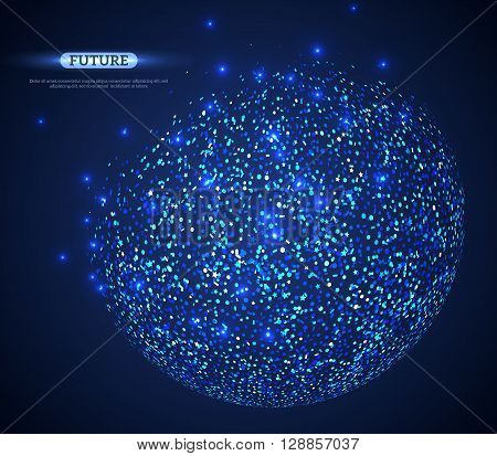Abstract shining vector sphere. Futuristic technology glowing pixels element. Geometric Modern Technology Concept. Digital Data Visualization.