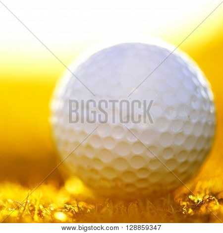 green field and white golf ball sanset