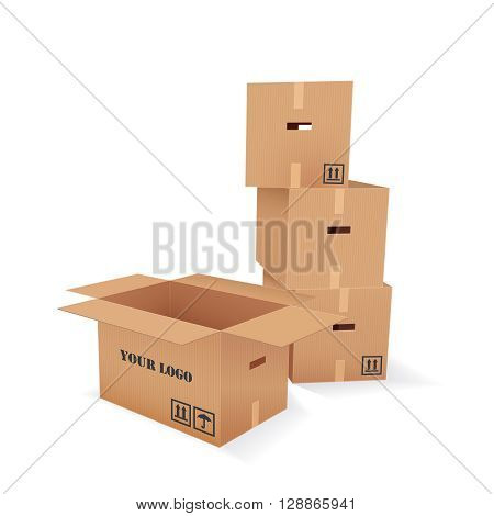 Color Vector Realistic Illustration Of Empty Cardboard Boxes Pile