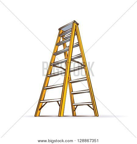 Color Cartoon Yellow Double Ladder Illustration Isolated On White