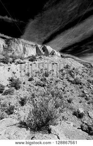 In Oman  The Old Mountain Gorge And Canyon The Deep Cloudy  Sky