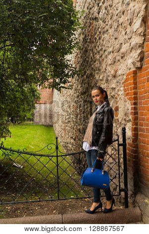 Beautiful girl traveling in the ancient town