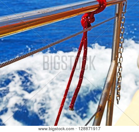 Safety Rope And Metal In The Blue Skay Aocean Mediterranean Sea