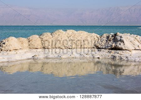 deposits of mineral salts, typical landscape of the Dead Sea, Israel