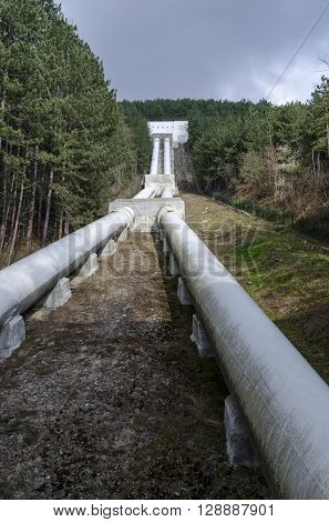 Water pipeline transporting water down to a valley accumulation station, Pancharevo, Bulgaria