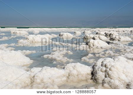 deposits of mineral salts, typical landscape of the Dead Sea, Israel