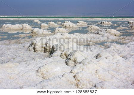 deposits of mineral salts, typical landscape of the Dead Sea, Israel