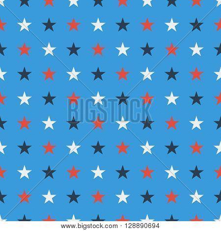Seamles star pattern in blue white and red soild colors on light blue background endless starry tile tileable texture wrapper textile pattern