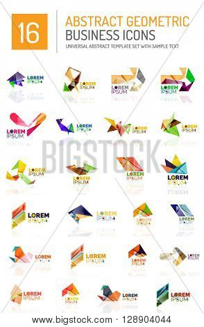 Abstract geometric business logo icon set. Colorful geometrical figure compositions with light effects - triangles circles rings arrows lines