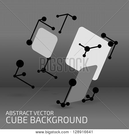 Digital abstract shape. Cube figure with points shapes and lines. Modern technology illustration for web and print design. Polygonal structure. Tech element concept. Wireframe form. Vector mesh.