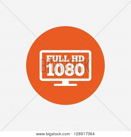 Full hd widescreen tv sign icon. 1080p symbol. Orange circle button with icon. Vector