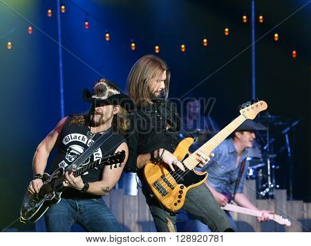 HUNTINGTON, NY-JAN 8: Musician Terry Lee Palmer (L) and bassist Lee Branson perform onstage during the 