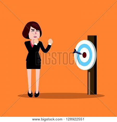 Business woman success hitting target .eps10 editable vector illustration design