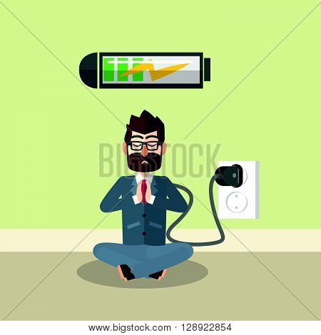 Business man charging his mind .eps10 editable vector illustration design