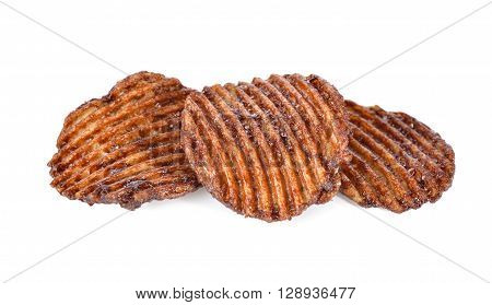 potato chips with chocolate flavored on white background